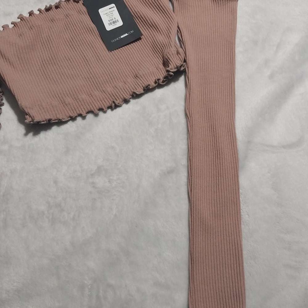 Fashion Nova Taupe Ribbed Skirt Set